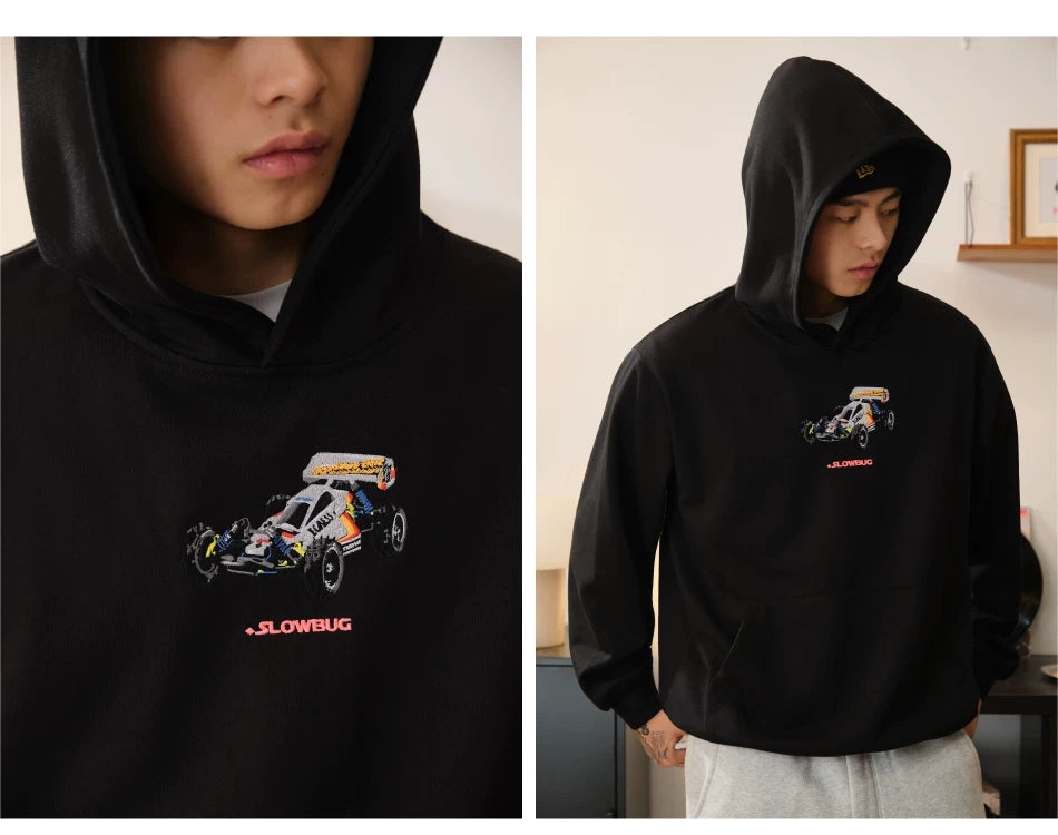 Battles Vintage Loose Embroidered Hooded Sweater
