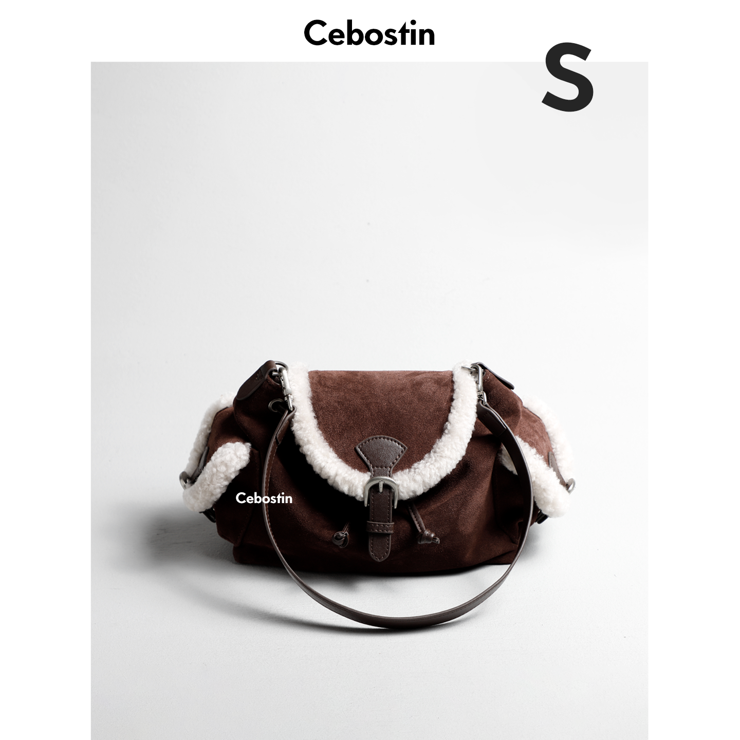 Cebostin Premium Matte Cowhide Splicing Lamb Wool Messenger Bag