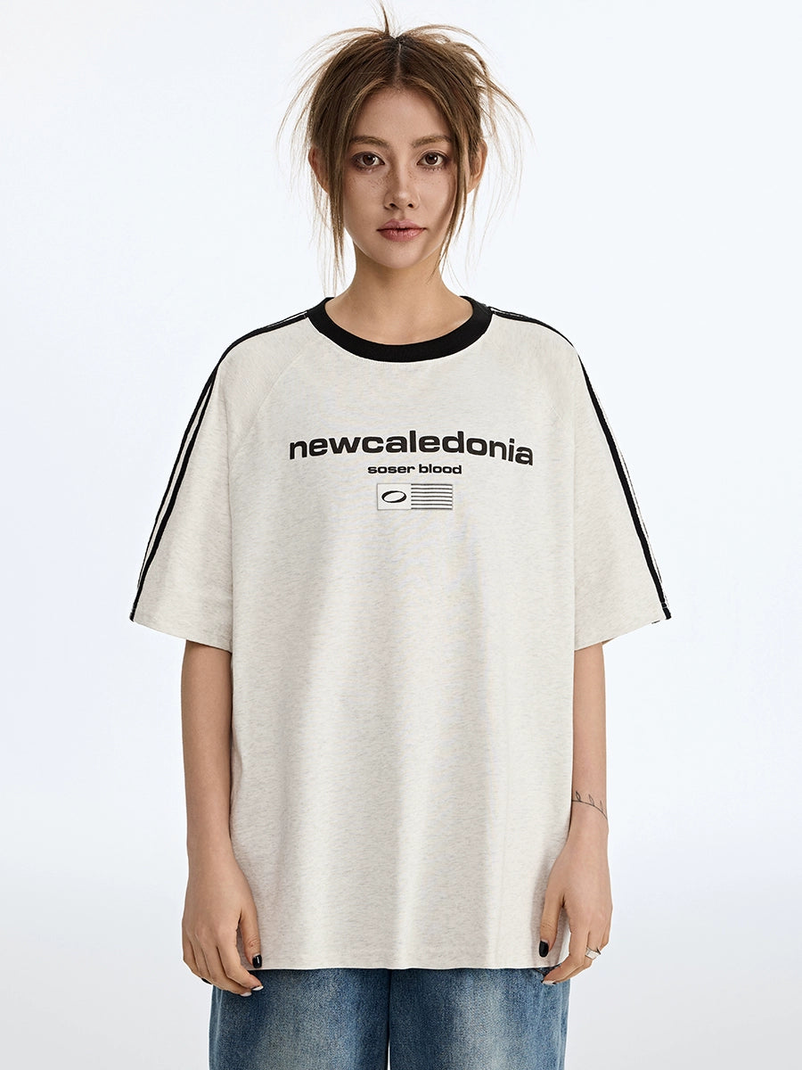 SOSER Retro Contrasting Splicing Letter Print Tee