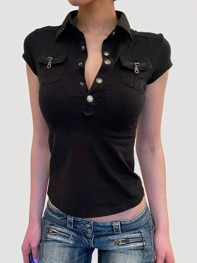 FUNOFF Retro Lapel Waist Tee