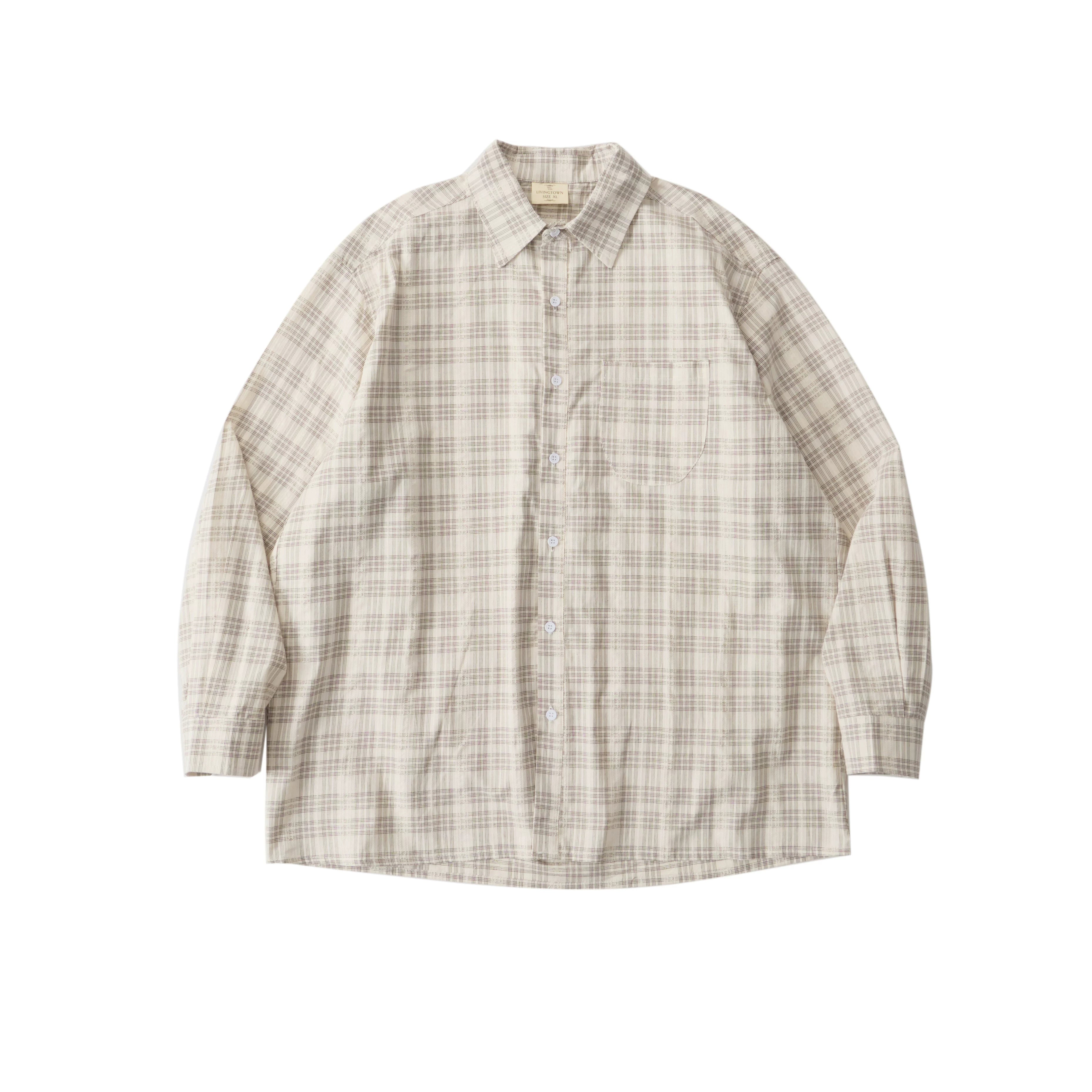 LIVINGTOWN Lapel Plaid Pocket Long-sleeved Shirt