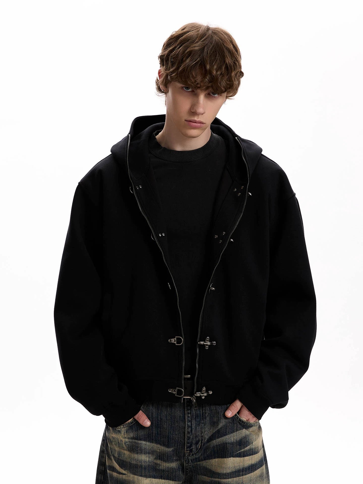 A PUEE Vintage Plane Buckle Zipper Short Jacket