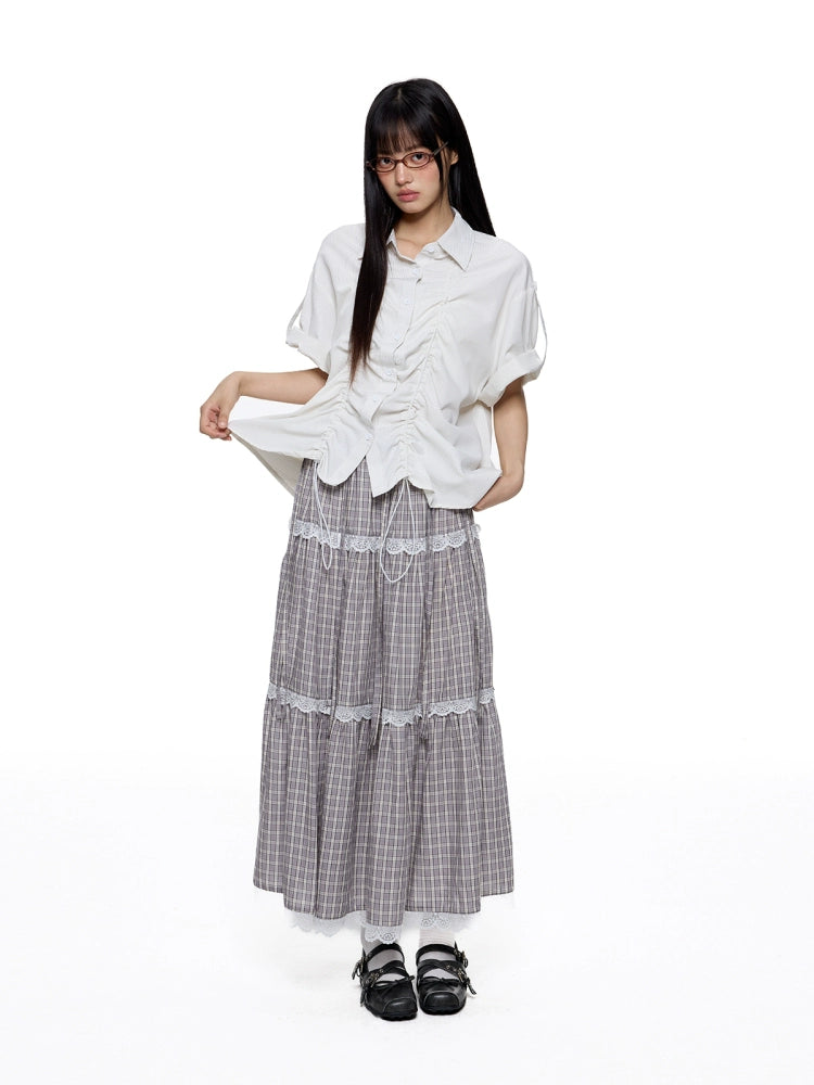 EZEK Temperament Striped Thin Front Shoulder Short Sleeve Shirt