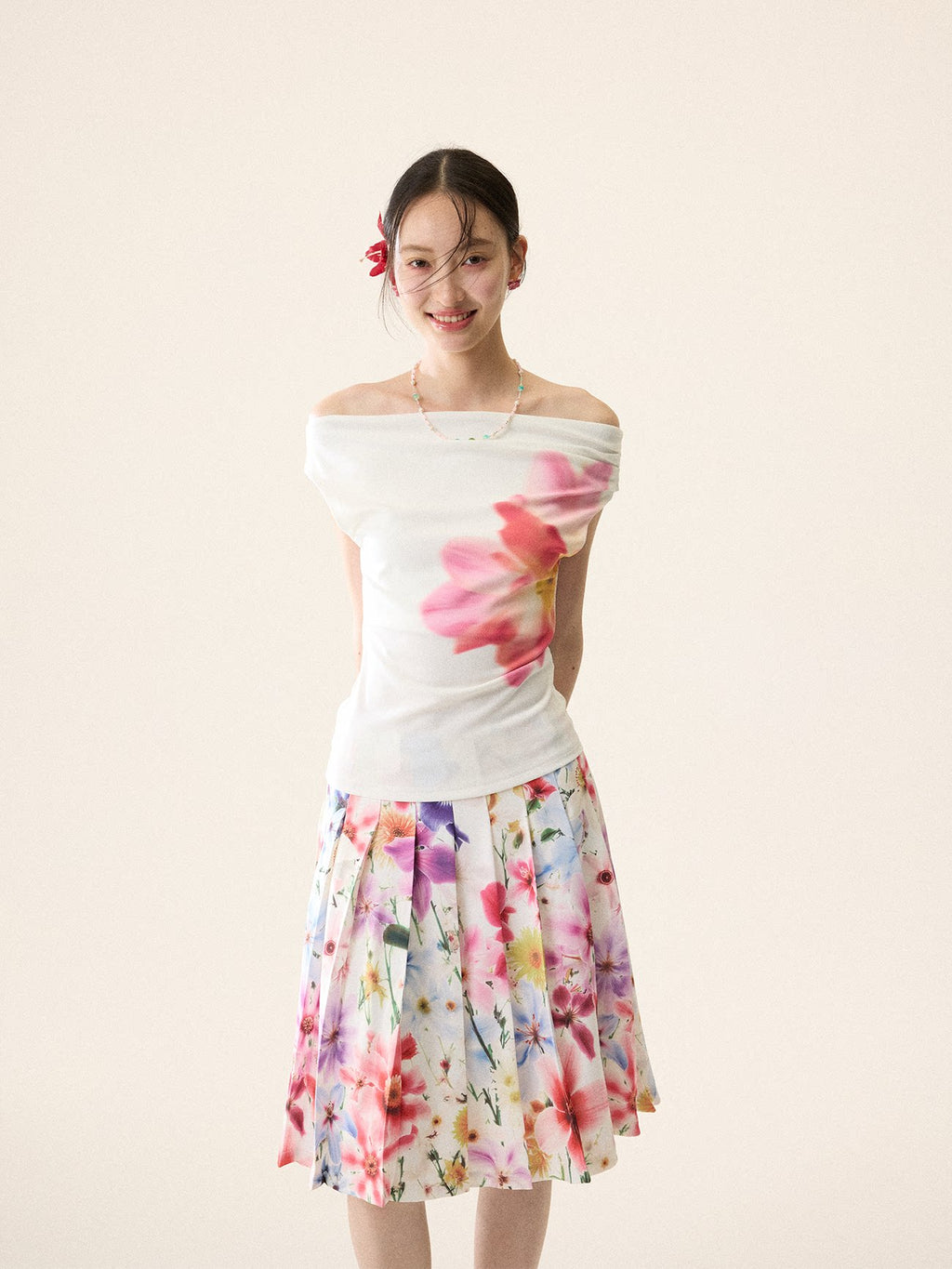LOUMUTAKU Full Print Floral Pleated Skirt Skirt