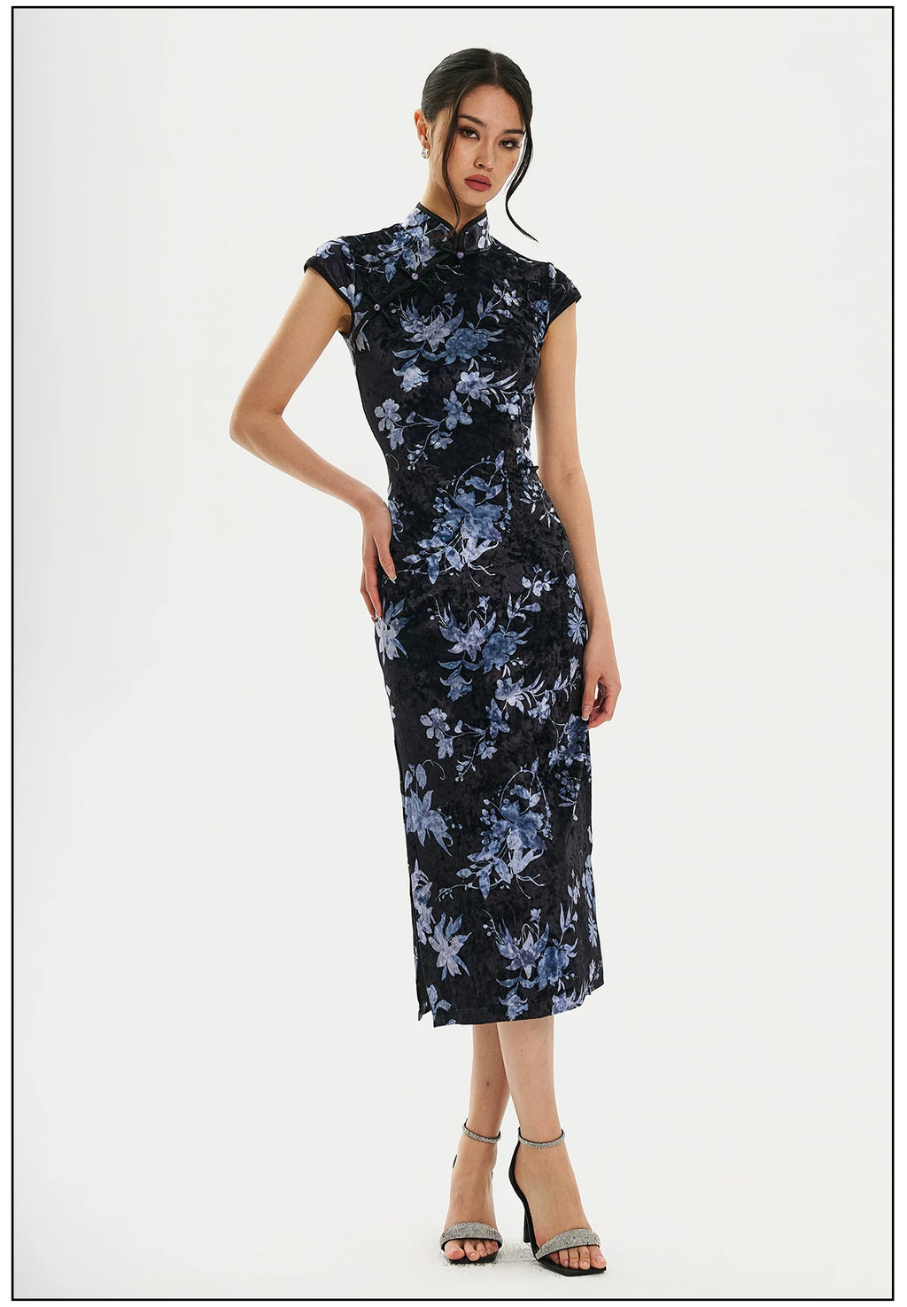 FINDYAWINGS Thin Velvet Long Split Cheongsam
