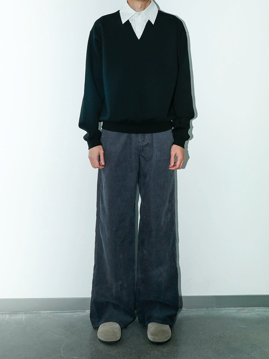 PLUS NO LOGO Fake Two-piece Striped V-neck Solid Color Sweater