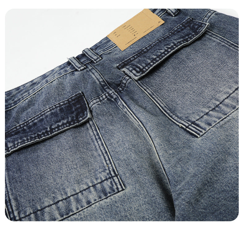 11KN Retro Loose Deconstruction Splicing Straight Jeans