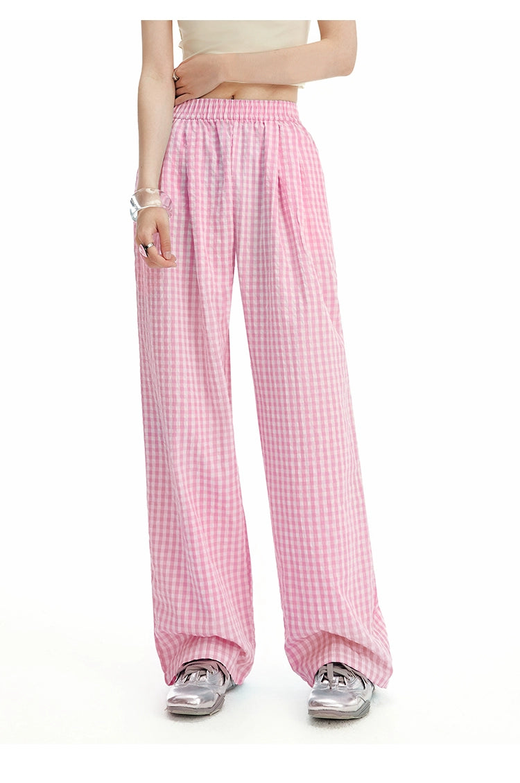 UNIFREE Plaid Light and Drape Lazy Loose Casual Pants