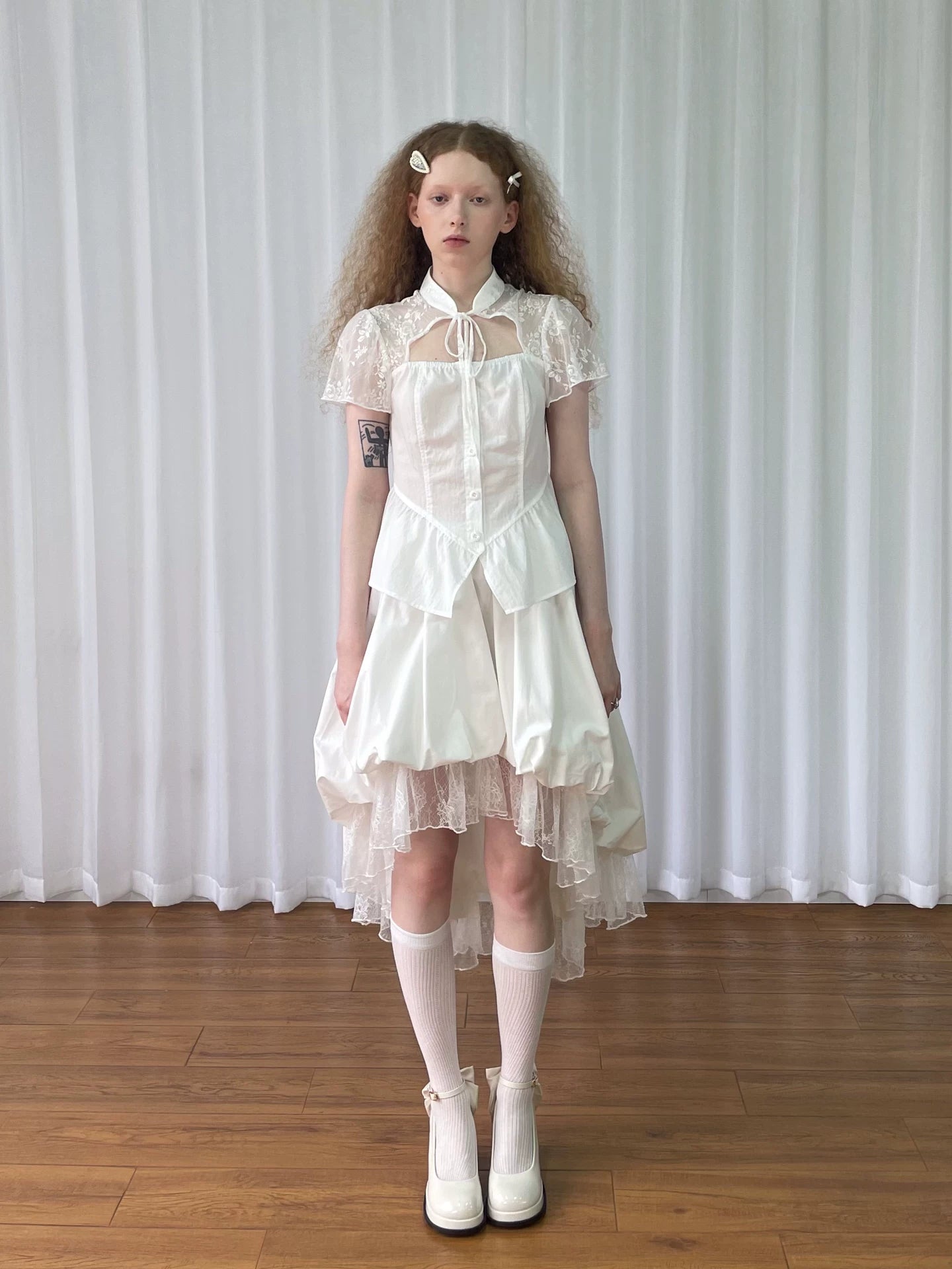 Loosesmell Mesh Stitching Irregular Skirt