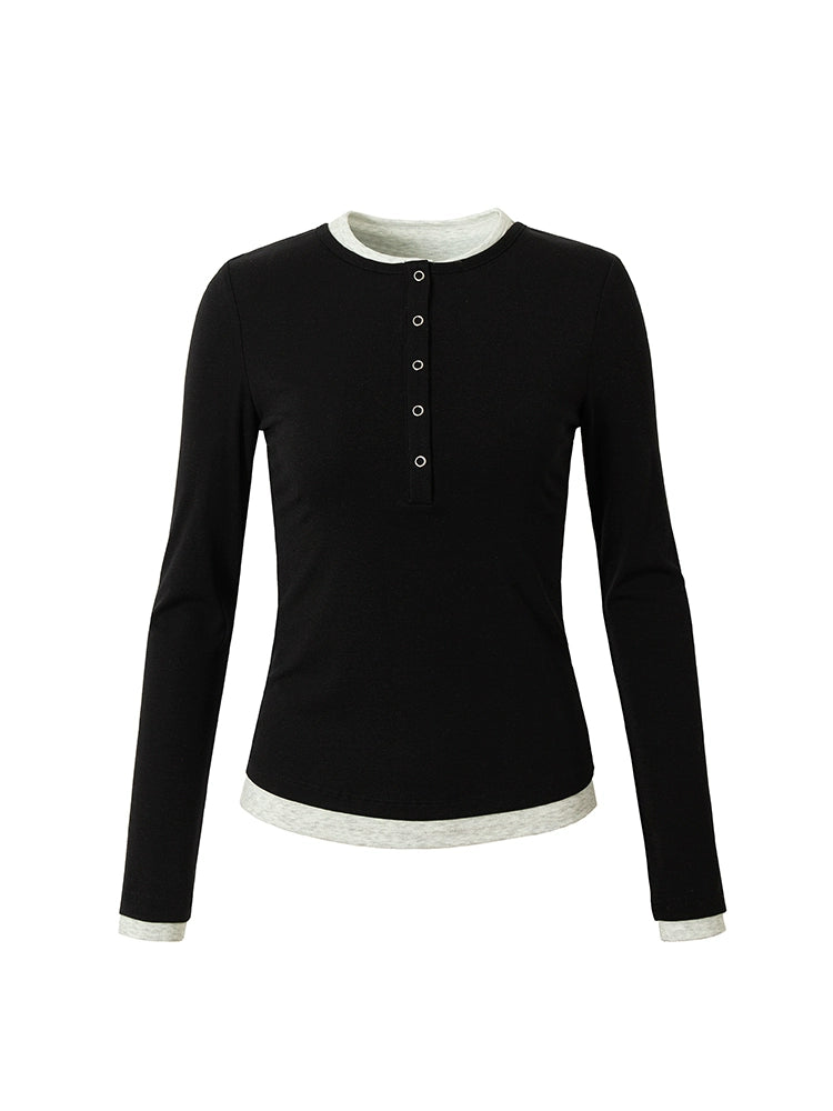 RPB BRAND Thin Henry Collar Fake Two Long Sleeve Knitted Overcoat