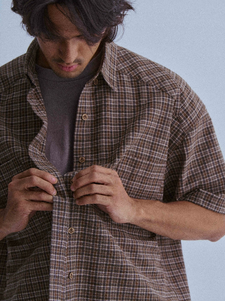 LIBERAFIT Seersucker Plaid Short-sleeved Shirt