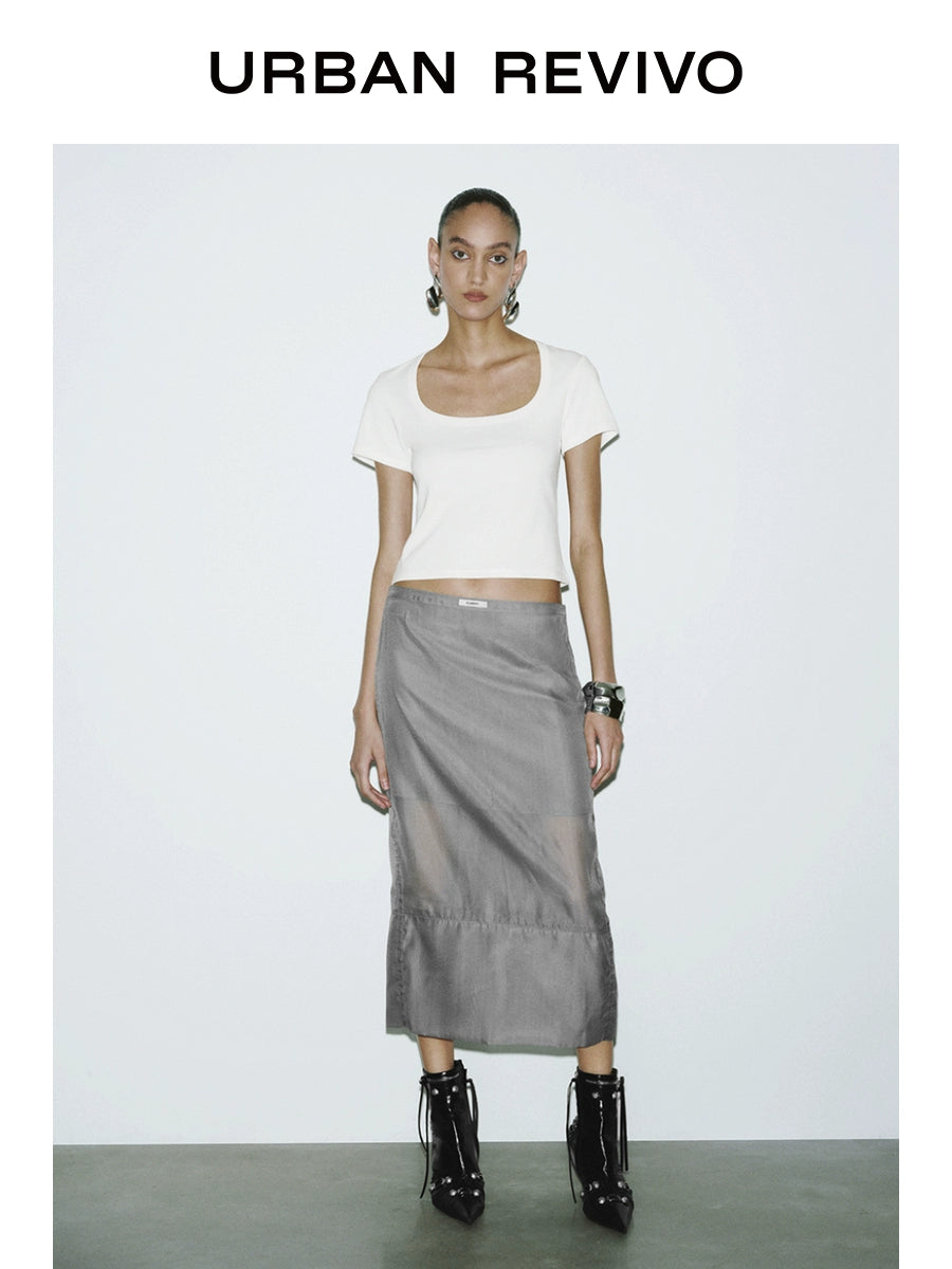 URBAN REVIVO Casual Slim Short U-Neck Short Sleeve T-Shirt