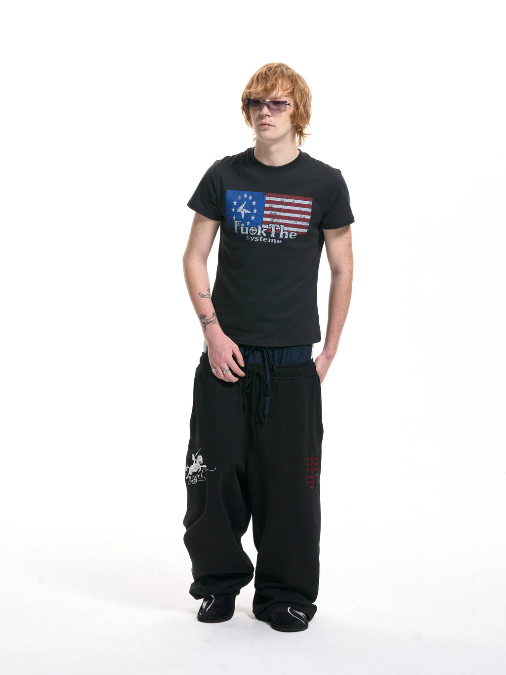 4AM Flag Print Front Shoulder Slim Tee