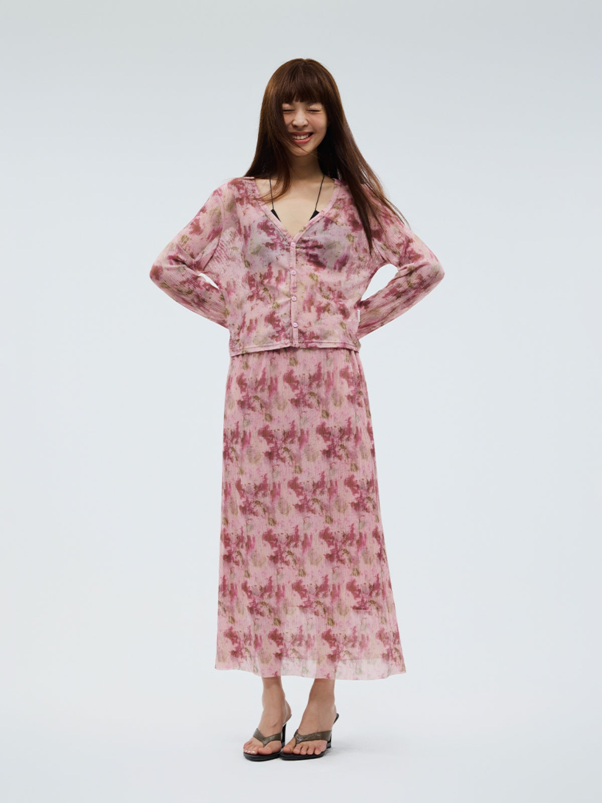 FUNKYFUN Floral Pleated Texture V-neck Cardigan Short Jacket