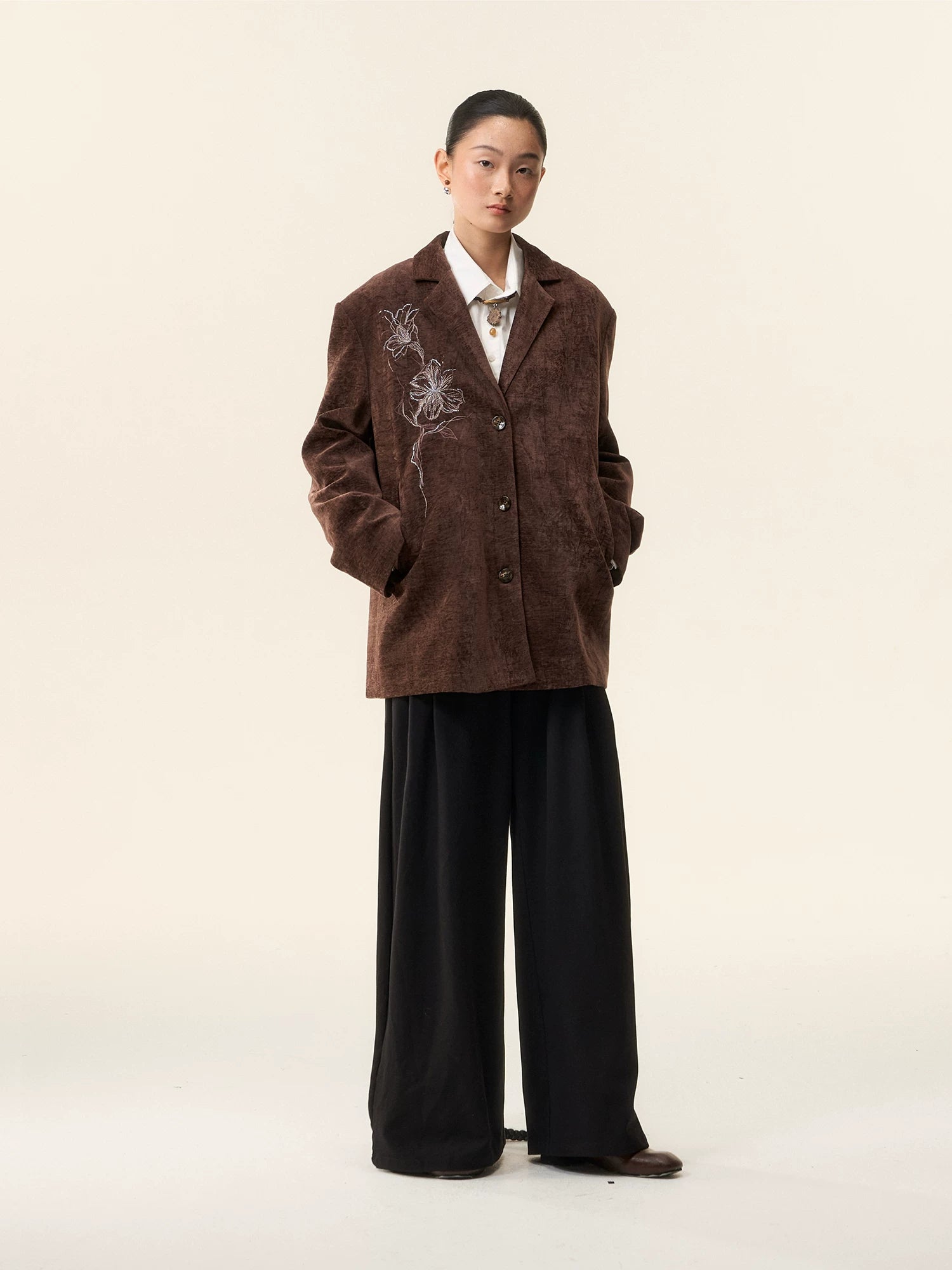 LOUMUTAKU Lily Beaded Jacquard Suit Velvet Jacket
