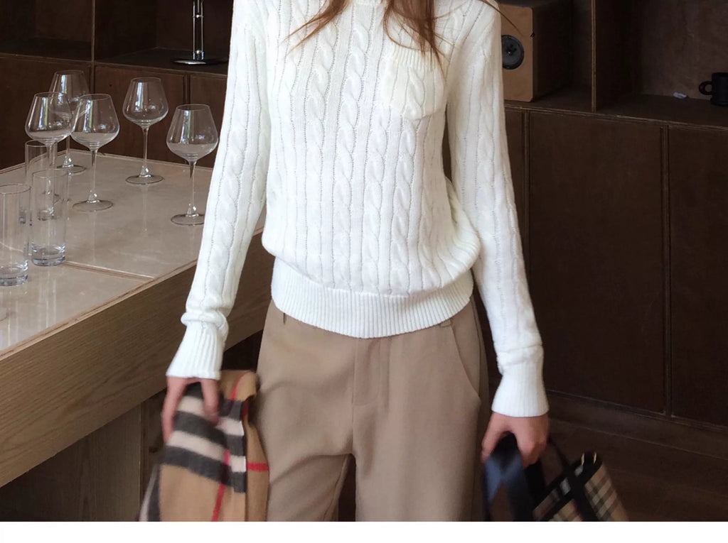 Audwyn Crew Neck Twist Sweater Slim-Fit Knitted Sweater