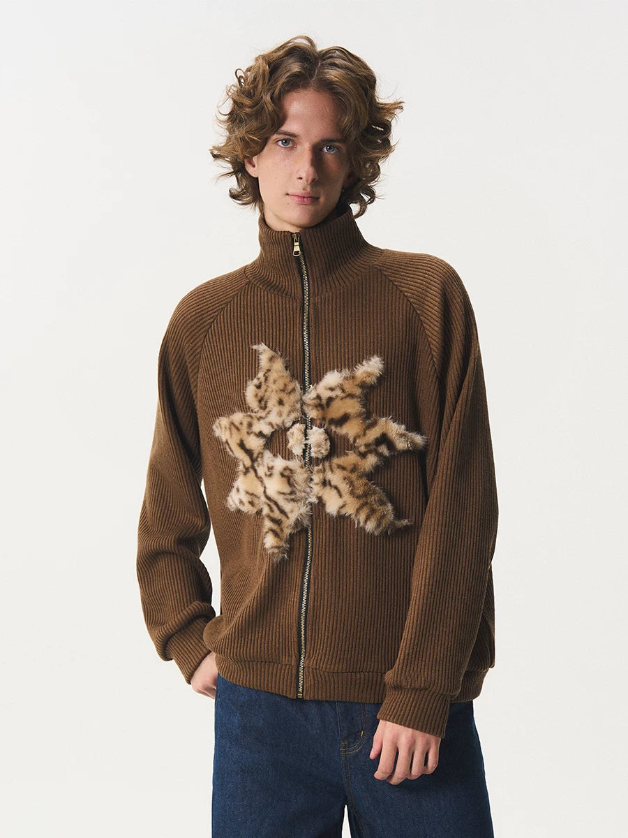 CNEW Retro Insulated Plush Patchwork Knit Jacket