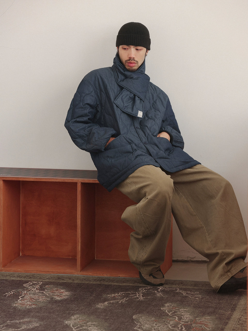 NOEARS Collarless Loose Big Pocket Vintage Coat