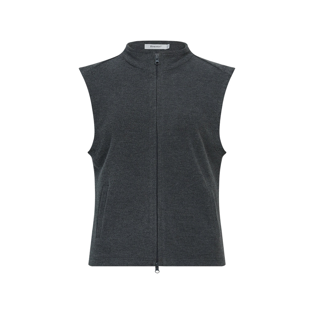 FUNKYFUN Waist Stand-up Collar Double Zipper Cardigan Vest