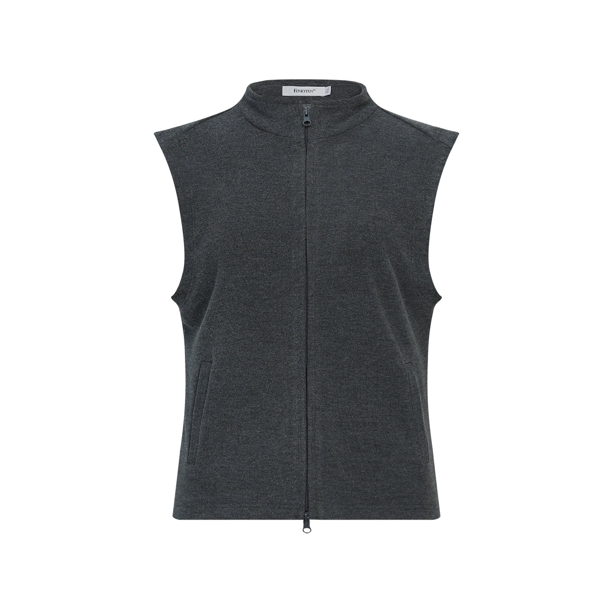 FUNKYFUN Waist Stand-up Collar Double Zipper Cardigan Vest