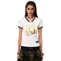 0123Start Contrasting Color V-neck Slim Striped Tee