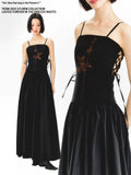 YEDM Bamboo Leaf Embroidery Skinny Suspender Skirt