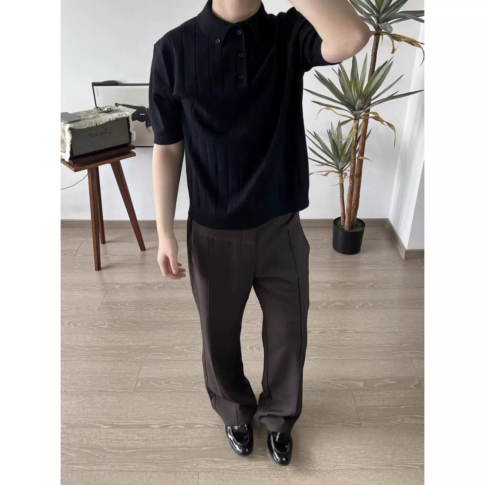 AMBSOM Anti-wrinkle Skin-friendly Waist Versatile Polo Shirt Tee