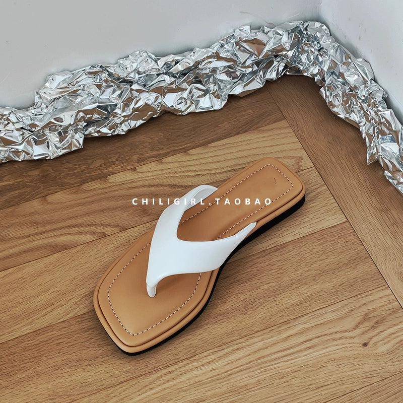 CHILIGIRL Square Head Non-slip Flat Bottom Pinch Slippers