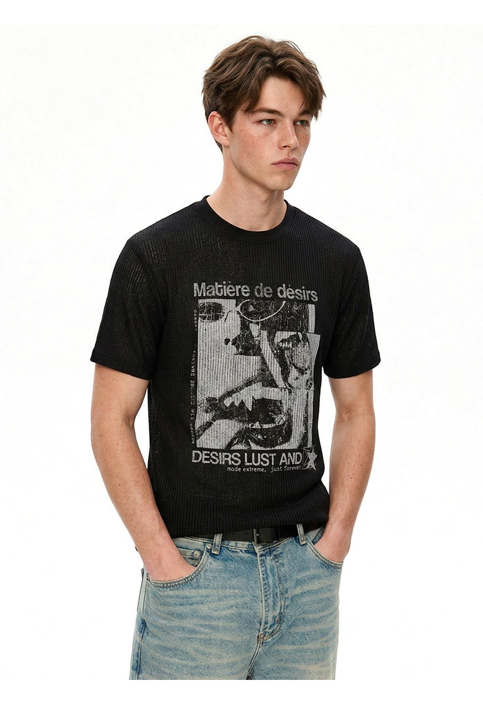 EME Retro Hollow Knit Crew Neck Tee