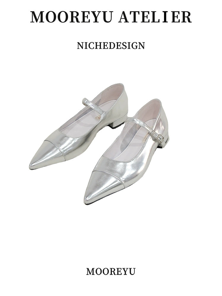 Mooreyu Temperament Leather Light Mouth Retro Flats