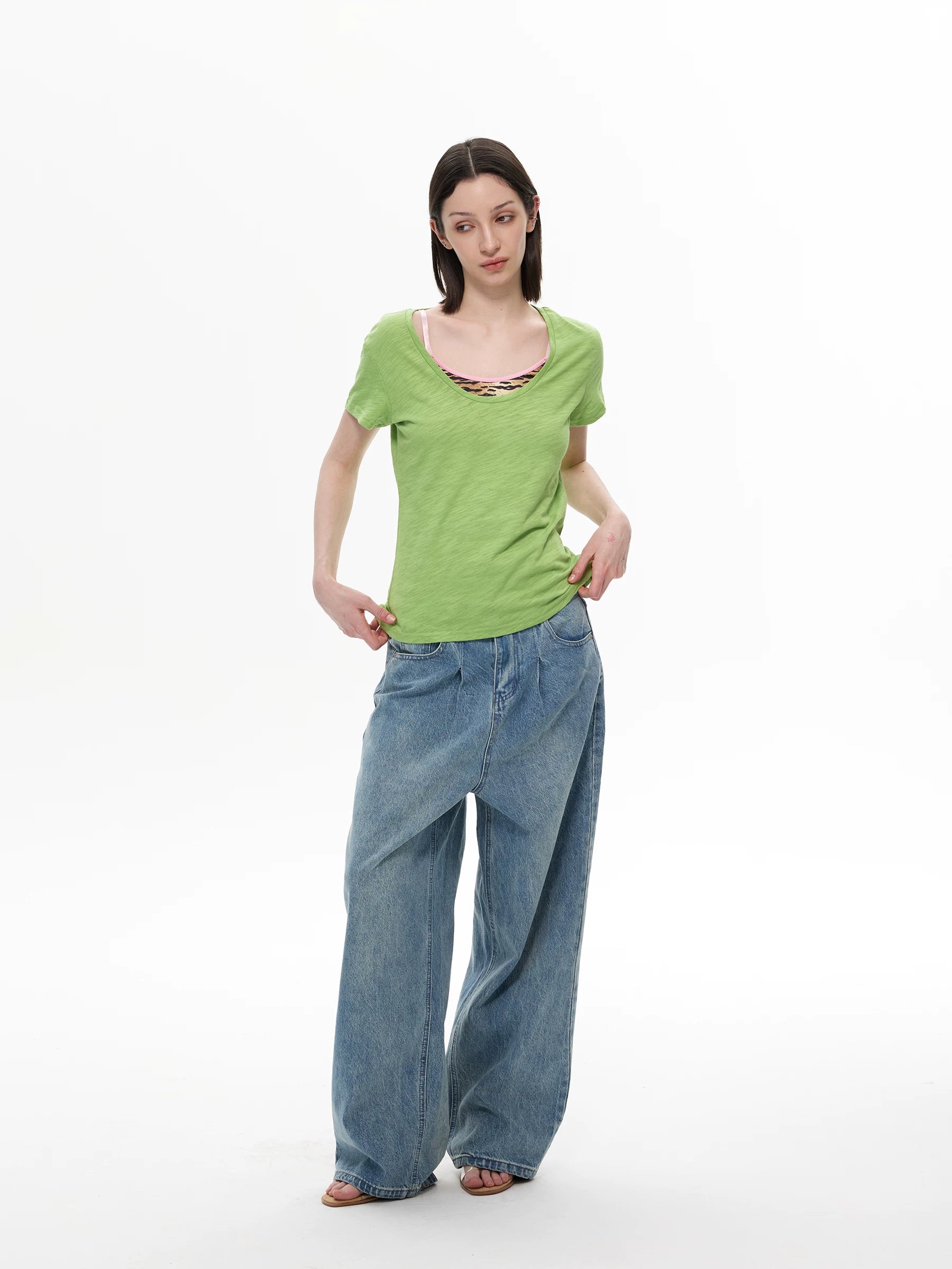 WLNEXT Premium U-neck Comfortable Casual Tee