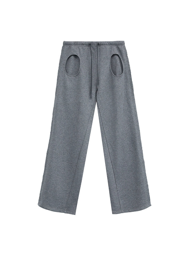 FUZZYKON Round Pocket Loose Straight Sweatpants