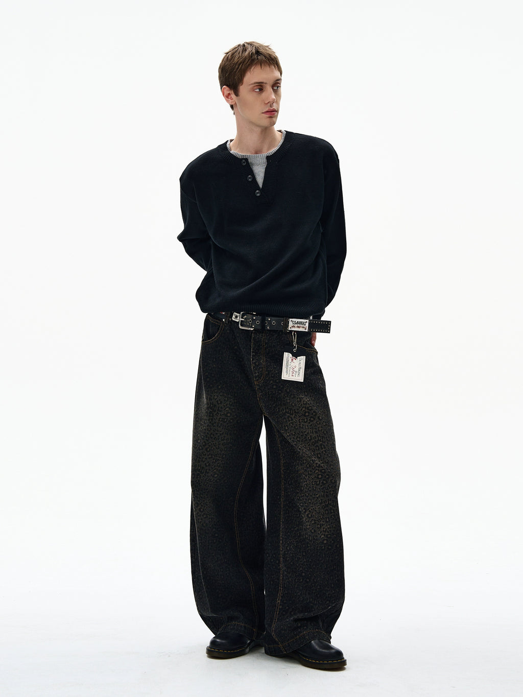 MADWITCH Retro Casual Contrasting Double-neck Knitted Sweater
