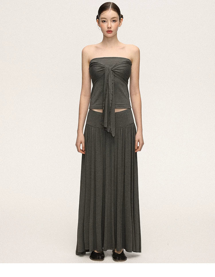 Anna Aneae Temperament Waist Thin Tube Top Skirt Suit