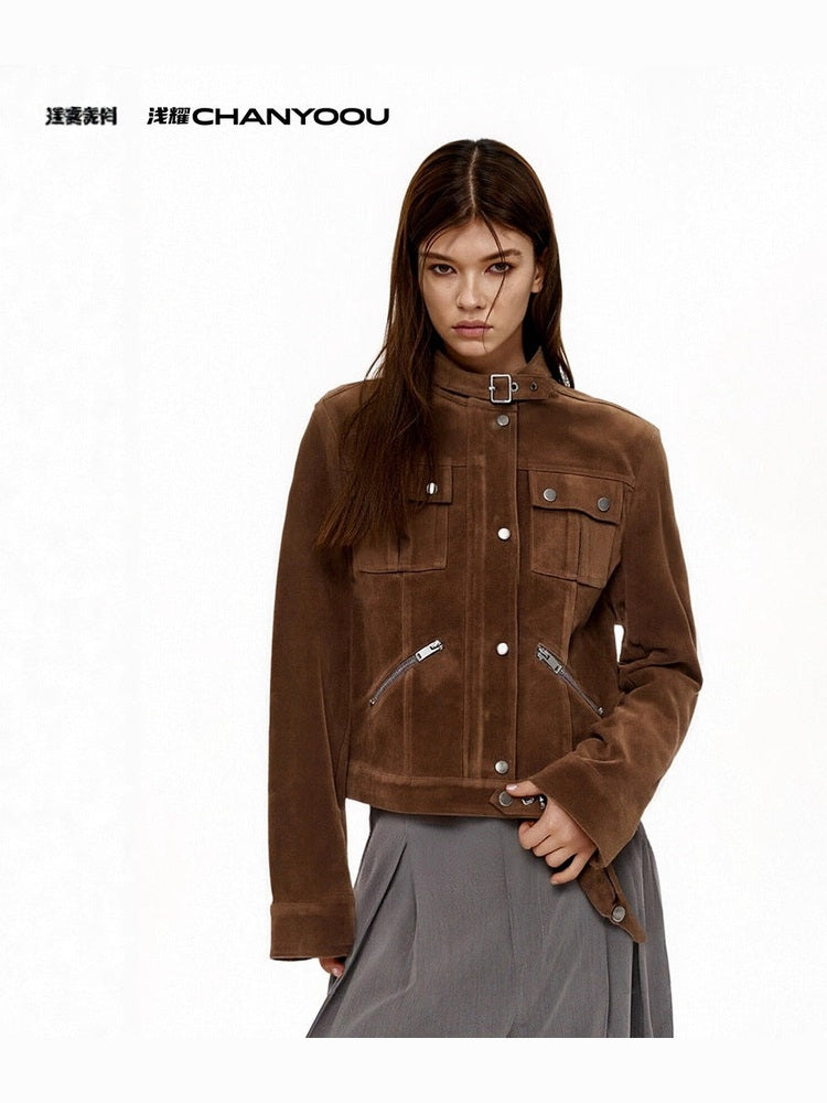 CHANYOOU Vintage Suede Stand-up Jacket