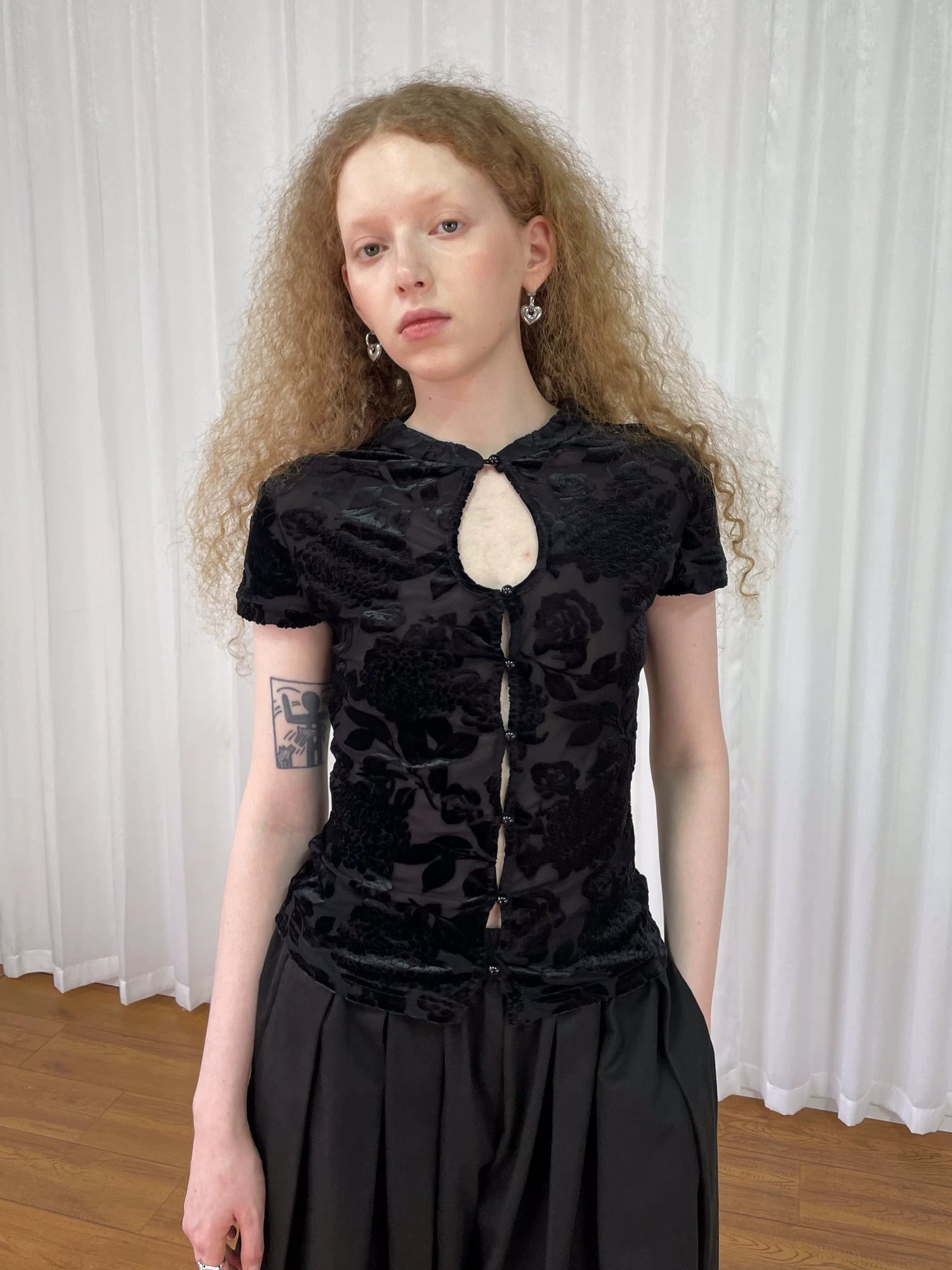 Loosesmell Jacquard Splicing Lace Skinny Shirt