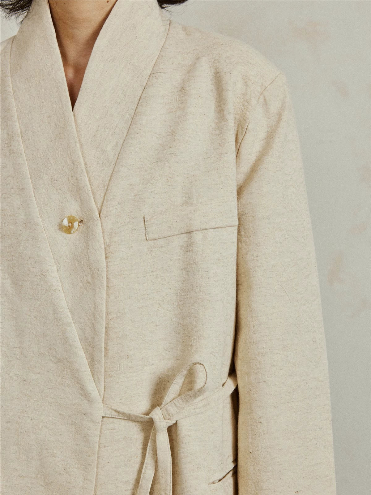 SUNYVONNE Diagonal Placket V-neck Lace-up Jacket