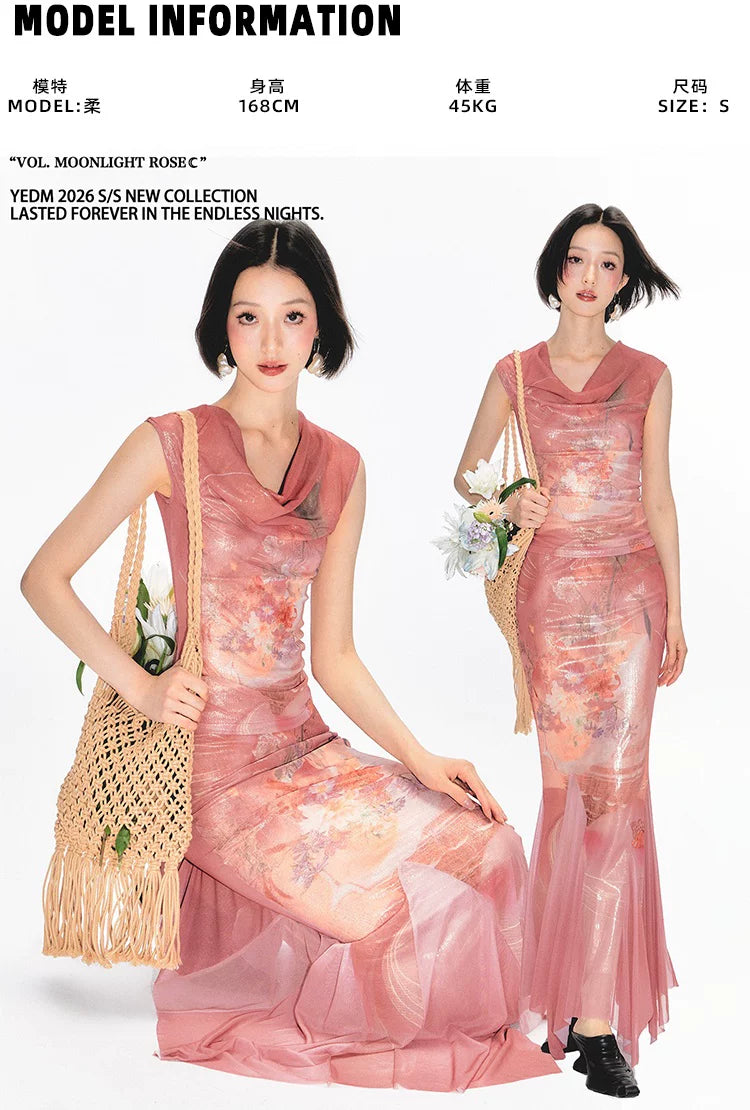YEDM Swinging Neck Sleeveless Cheongsam Fishtail Dress