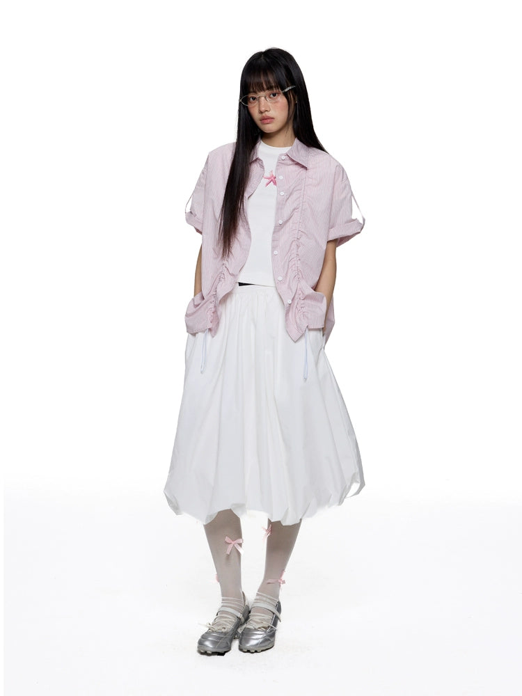 EZEK Temperament Striped Thin Front Shoulder Short Sleeve Shirt