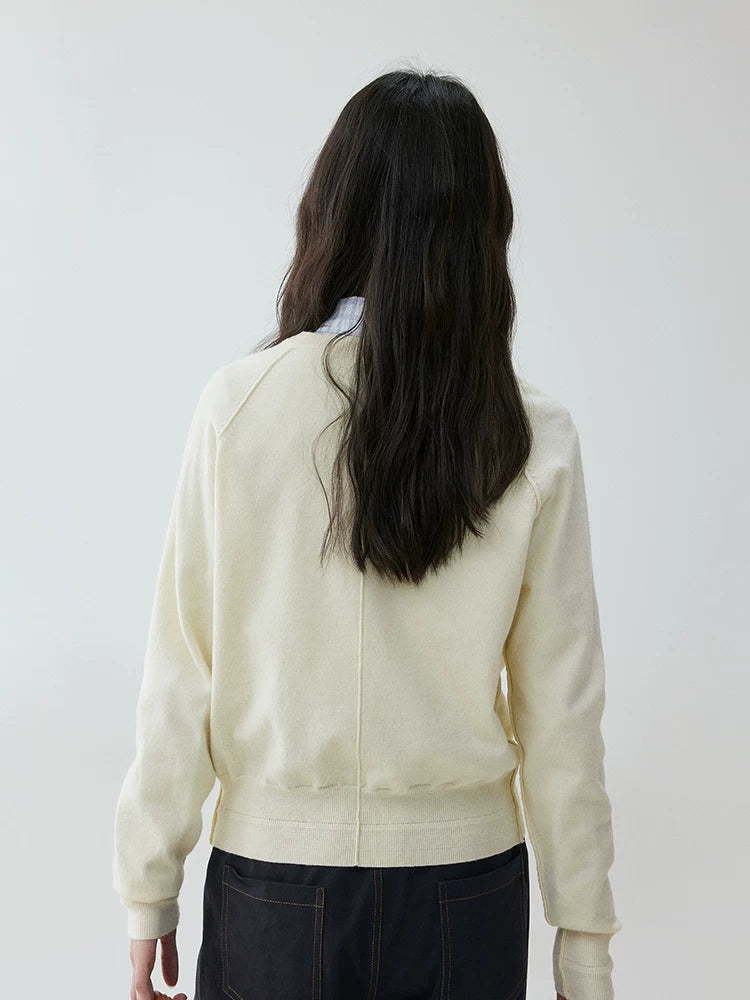 VOOE Half-open Button Round Neck Loose Knitted Long Sleeves