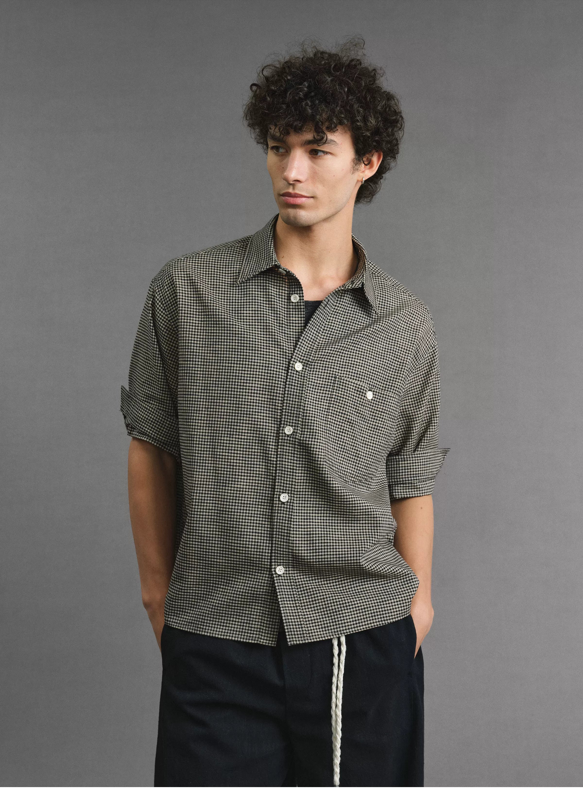 VLABMADE | 200g Breathable Houndstooth Check Relaxed Short Sleeve Shirt