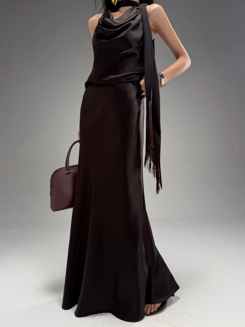 CHUYUQI Streamer Fringed Top Draped Skirt Set