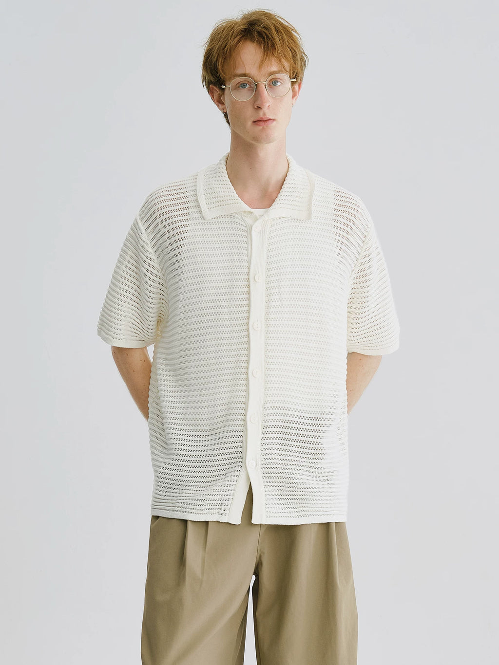 LIVINGTOWN Cutout Versatile Knit Short-sleeve Shirt