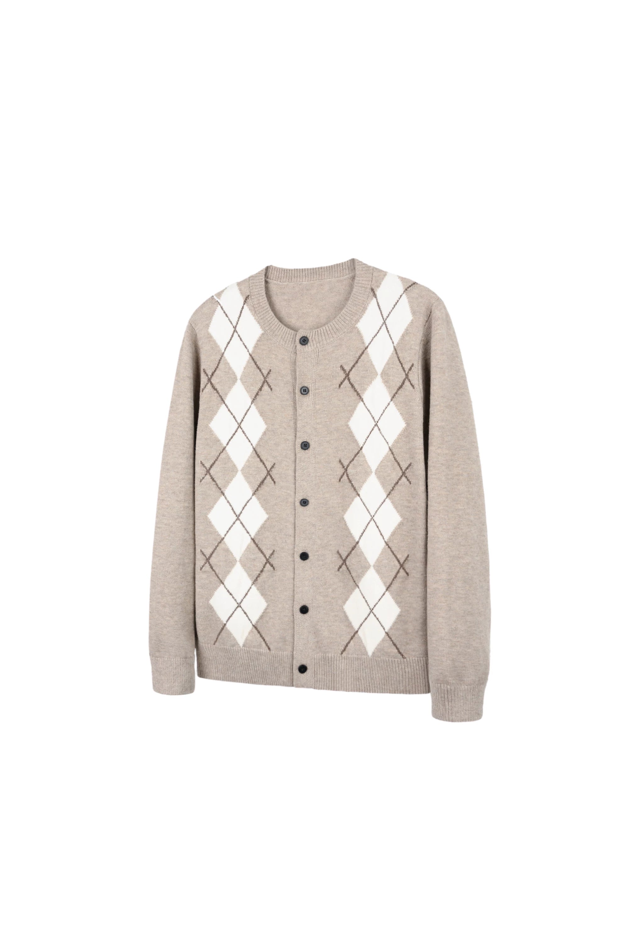 NewDecay Rhombus Knitted Button-down Long-sleeved Cardigan