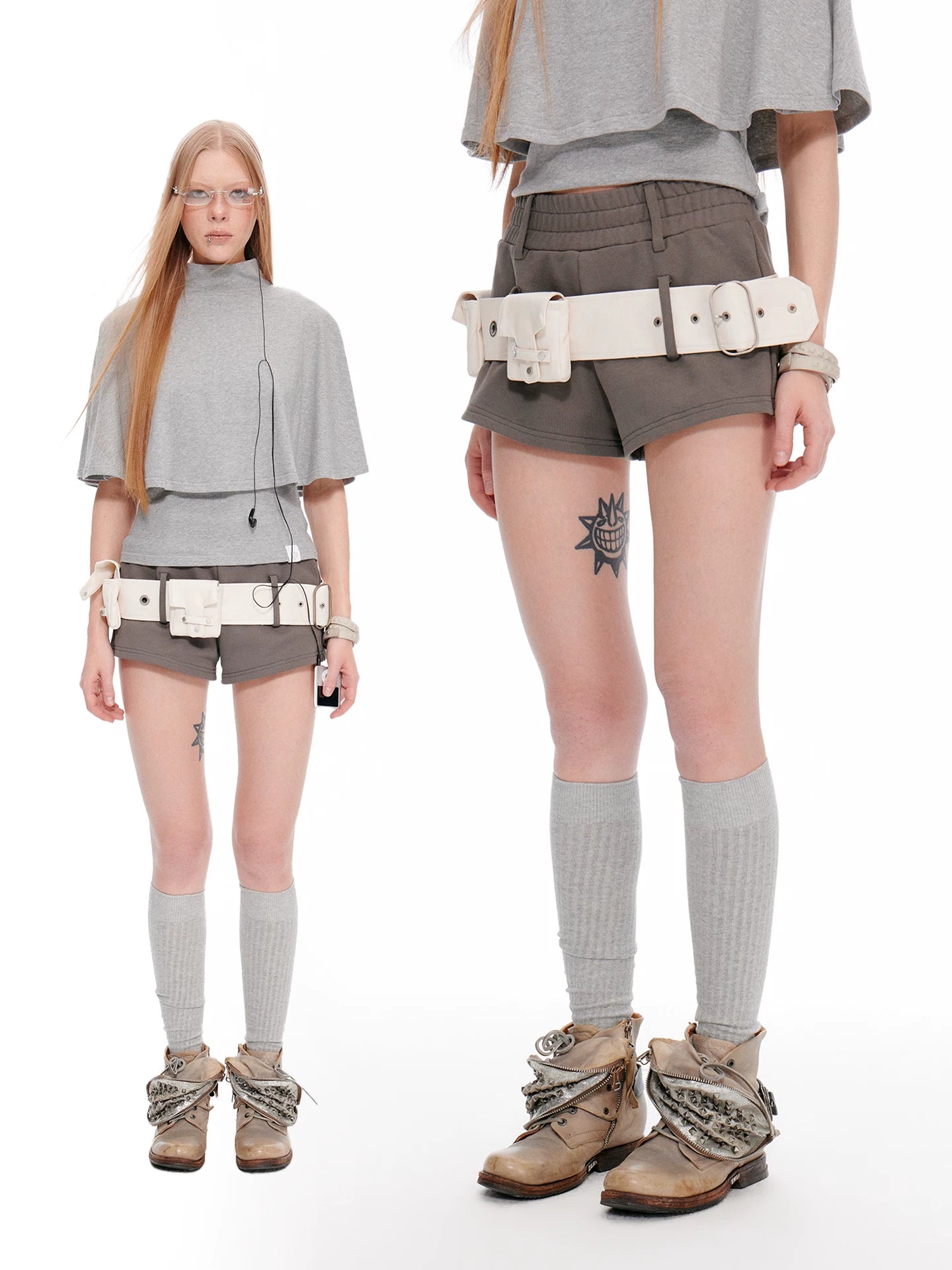JIKOO Retro Two-piece Loop-fold Shorts
