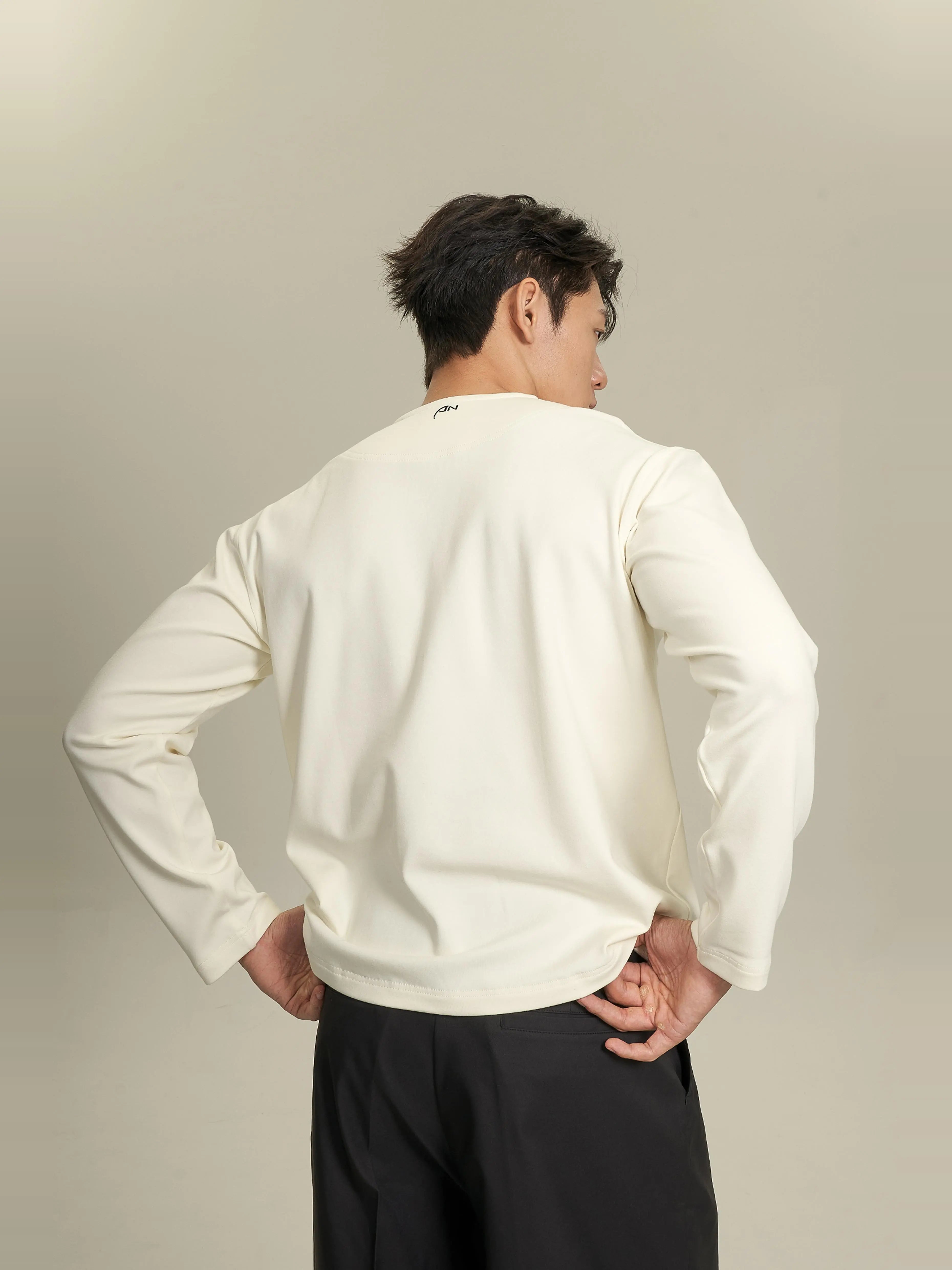 AaNn Thin Velvet Soft Waxy Front Shoulder Henry Collar Long Sleeve