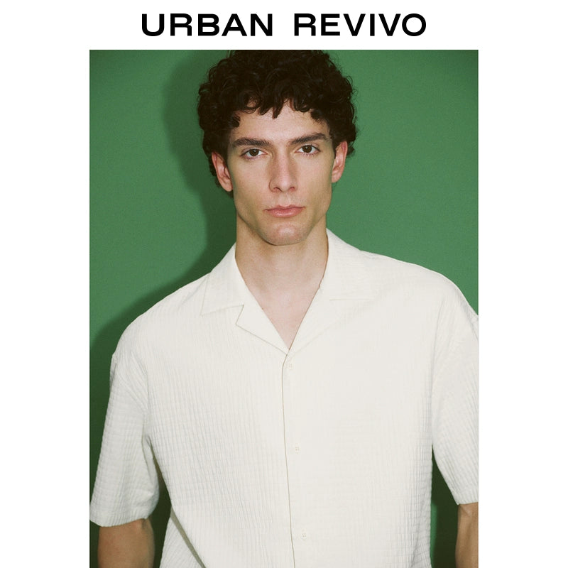 URBAN REVIVO Textured Plaid Short-sleeved Open Shirt