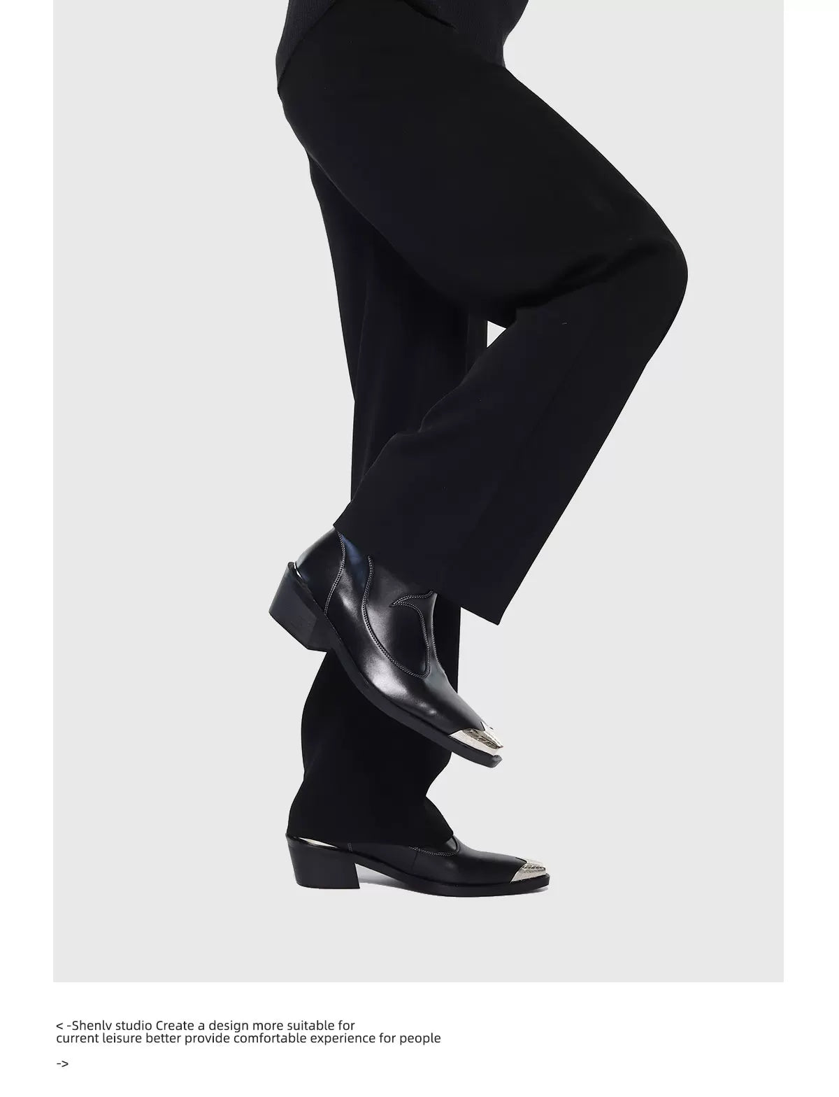 SHENLV STUDIO Iron Head Tip Height Increasing High Top Chelsea Boots