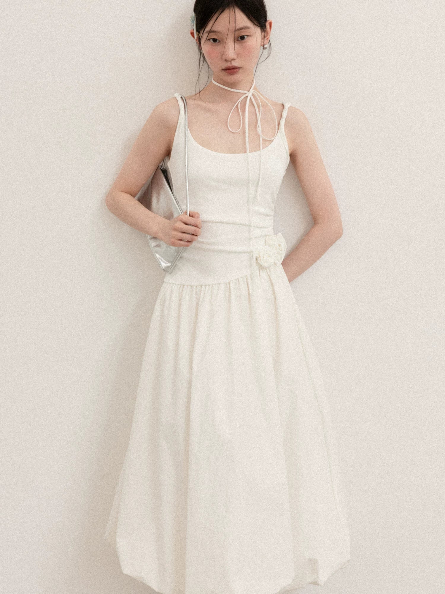 Cantonstory Simple Waist Suspender Dress