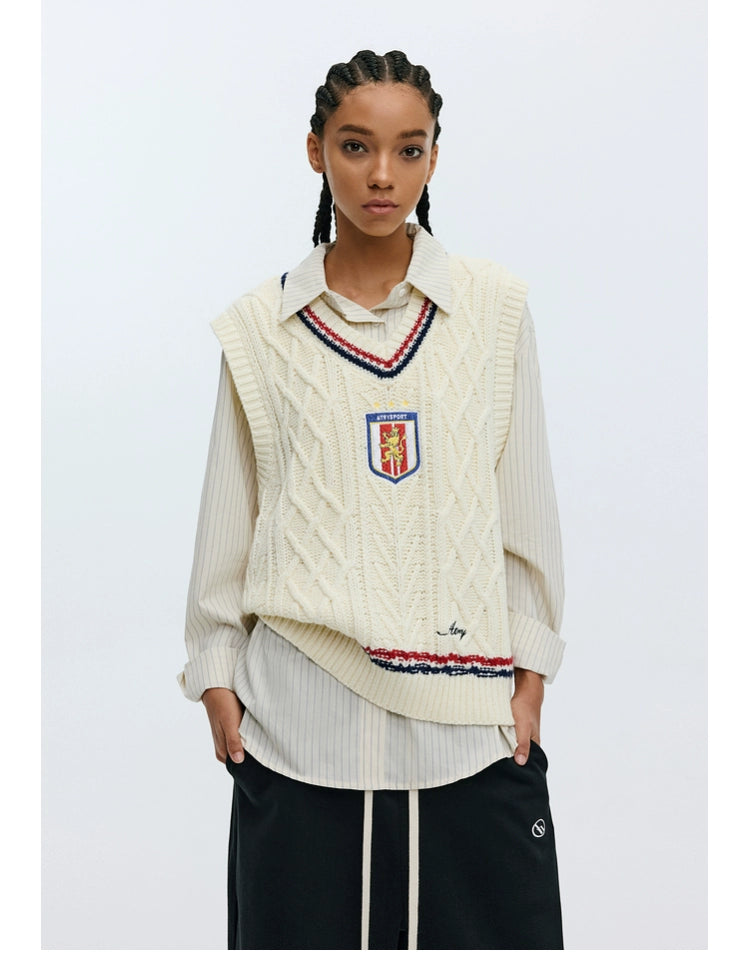 ATRY Badge Embroidered Contrasting Sweater Vest
